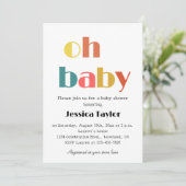 Oh Baby Retro Rainbow Baby shower Invitation (Debout devant)