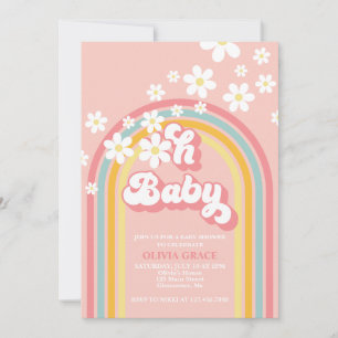 Oh Baby Retro Regenboog Madeliefjes Baby Shower Kaart