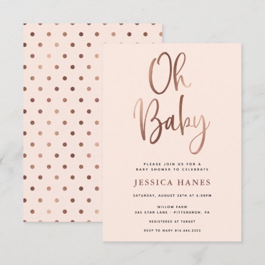 Oh Baby Rose Gold Baby shower Invitation (Devant / Derrière)