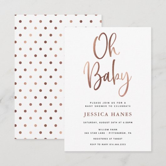 Oh Baby Rose Gold Baby shower Invitation (Devant / Derrière)