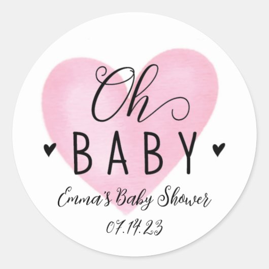Oh Baby Roze Baby shower Sticker (Voorkant)