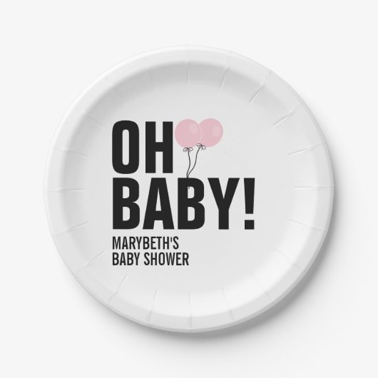 Oh Baby Roze ballon Baby shower Bord (Voorkant)