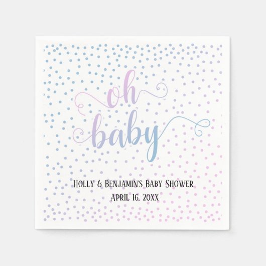 "Oh Baby!" Roze blauwe Confetti, namen en datum Servet (Voorkant)