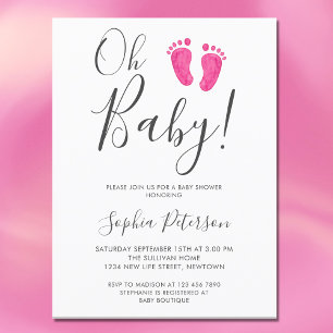 Oh Baby roze Feet Baby shower Uitnodiging Briefkaart