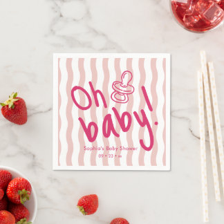 Oh Baby Roze Golvende Strepen Baby Shower Servet