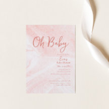 Oh Baby Roze Marmeren Meisje Baby shower Uitnodigi
