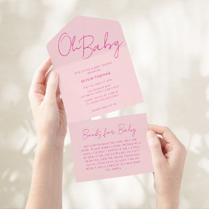 Oh Baby Roze Minimale Baby shower All In One Uitnodiging