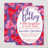 Oh Baby Roze Rood Sweethearts Baby shower Paarse Kaart (Voorkant / Achterkant)