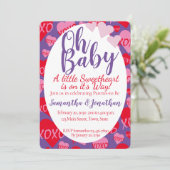 Oh Baby Roze Rood Sweethearts Baby shower Paarse Kaart (Staand voorkant)
