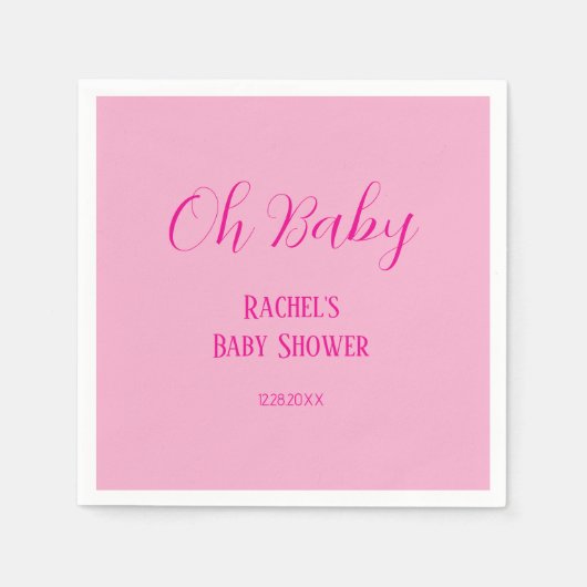 Oh Baby Roze Script Modern Schattige Meisje Baby s Servet (Voorkant)