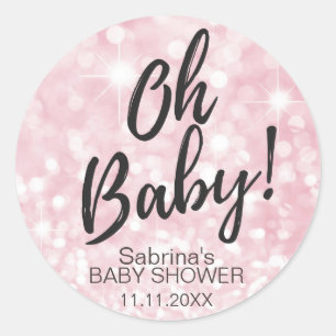 OH BABY! Roze Sparkle Glitter Baby shower Meisje Ronde Sticker
