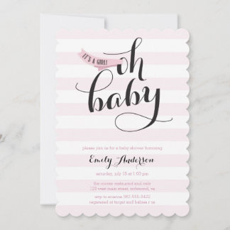 Oh Baby Roze Stripes Baby shower Uitnodigen Kaart