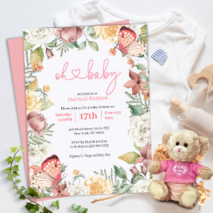 Oh Baby Roze vlinder Floral Girl Baby shower Kaart
