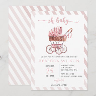 Oh Baby Roze wandelwagen Pram Girl Baby shower Kaart