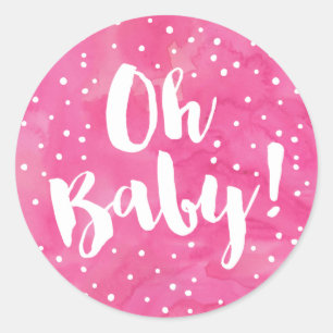 Oh Baby roze Waterverf Baby shower Ronde Sticker