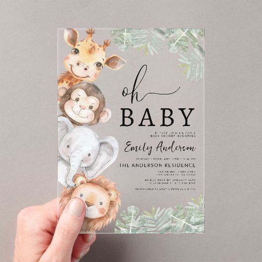 Oh Baby Safari Animal Boy's Baby shower Acryl Uitnodigingen (Insitu (Draagbaar))