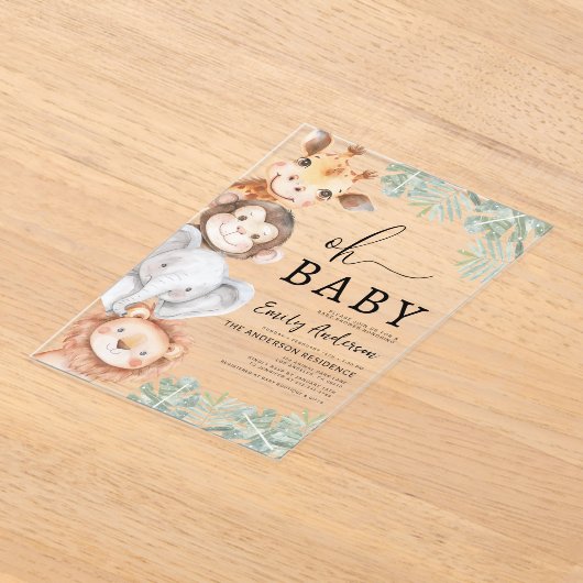 Oh Baby Safari Animal Boy's Baby shower Acryl Uitnodigingen (Laagn)
