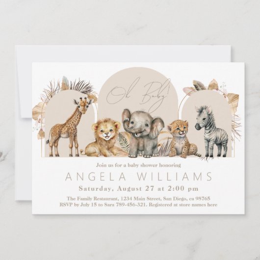 Oh Baby Safari Animals Boho Baby shower Kaart (Voorkant)