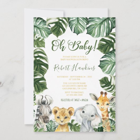 Oh Baby Safari Baby shower animal Invitation (Devant)