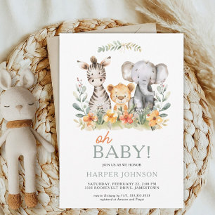 Oh Baby Safari Wild One Baby shower Invitation
