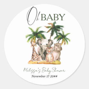 Oh Baby Safari Wilde Dieren Tropisch Baby shower Ronde Sticker