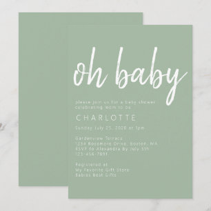Oh Baby Sage Green Gender Neutral Baby shower Kaart