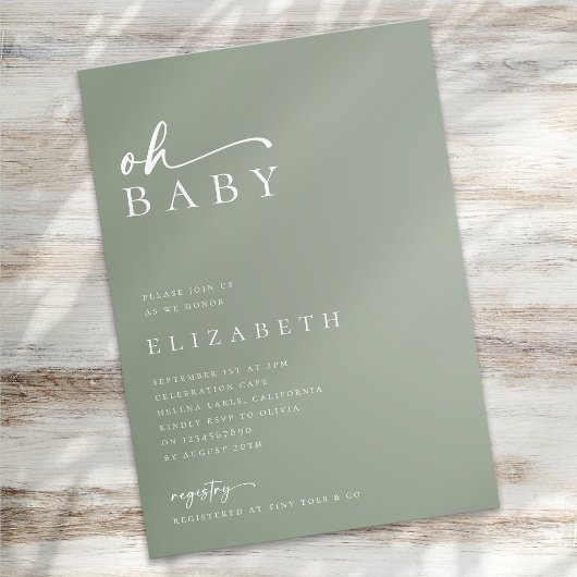 Oh Baby Sage Groen Minimalistisch Script Baby show Kaart