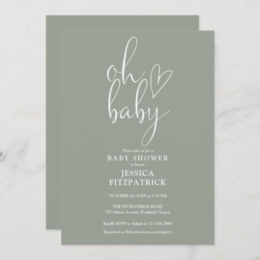 Oh Baby Saliegroene Geslachtsneutrale Baby Shower Kaart (Voorkant / Achterkant)