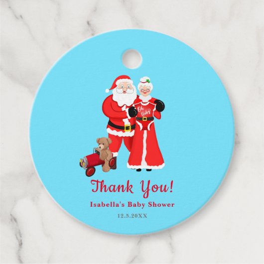 Oh Baby Santa & Mrs Claus Baby shower Dank u Bedankjes Labels (Voorkant)
