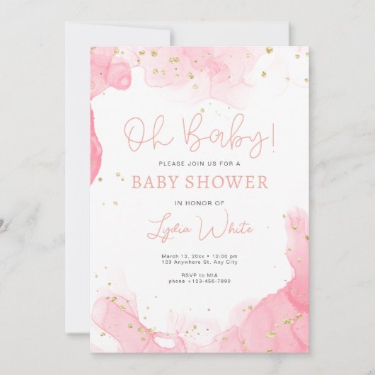 Oh Baby Schattige Roze Meisje Baby shower, Modern  Kaart (Voorkant)
