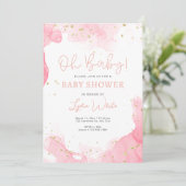 Oh Baby Schattige Roze Meisje Baby shower, Modern  Kaart (Staand voorkant)