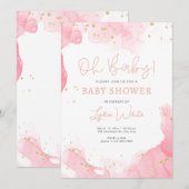 Oh Baby Schattige Roze Meisje Baby shower, Modern  Kaart (Voorkant / Achterkant)