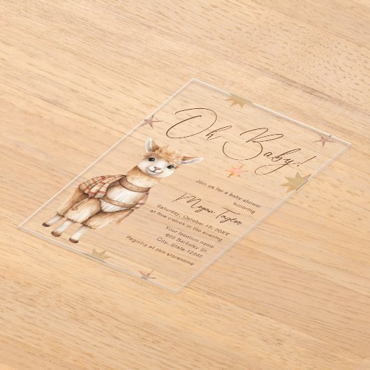 Oh Baby Schattigee Llama Boho Baby shower Uitnodig Acryl Uitnodigingen (Laagn)
