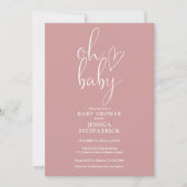 Oh Baby Script Dusty Roos Pink Girl Baby shower Kaart (Voorkant)