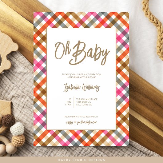 Oh Baby Script En vichy Baby shower Invitation