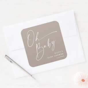 Oh Baby Script Moderne Neutrale Baby Shower Vierkante Sticker