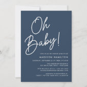 Oh Baby Script Navy Photo Baby shower Kaart (Voorkant)