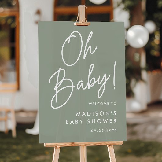 Oh Baby Script Sage Green Baby shower Bienvenue