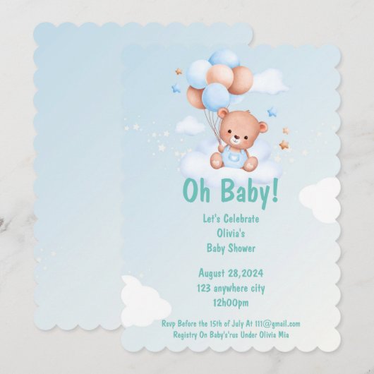 OH BABY SHOWER BÉBÉ INVITATION POUR LES GARÇONS (Devant / Derrière)