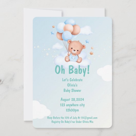 OH BABY SHOWER BÉBÉ INVITATION POUR LES GARÇONS (Devant)