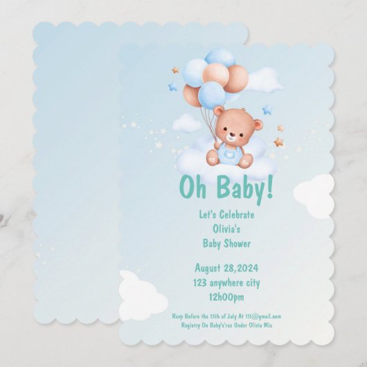 OH BABY SHOWER BÉBÉ INVITATION POUR LES GARÇONS (Devant / Derrière)