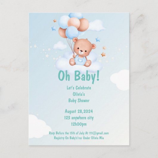 OH BABY SHOWER BÉBÉ INVITATION POUR LES GARÇONS (Devant)