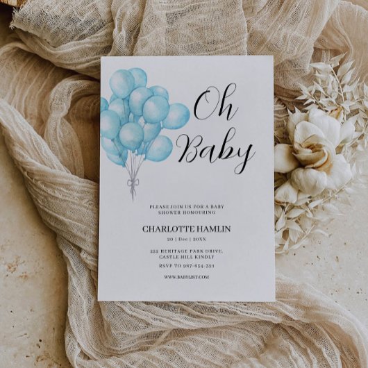 Oh Baby shower Blue Balloon Invitation