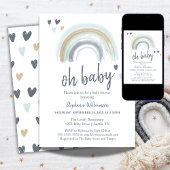 Oh Baby shower Blue Boho Rainbow Invitation