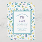 Oh Baby shower Blue Invitation (Devant / Derrière)