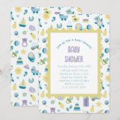 Oh Baby shower Blue Invitation (Devant / Derrière)
