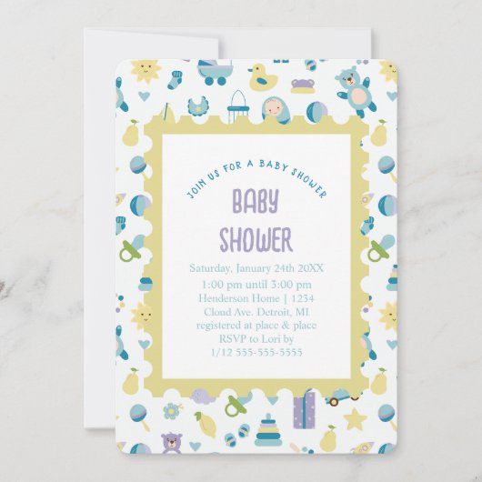 Oh Baby shower Blue Invitation (Devant)