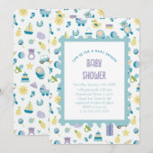 Oh Baby shower Blue Invitation Kaart (Voorkant / Achterkant)