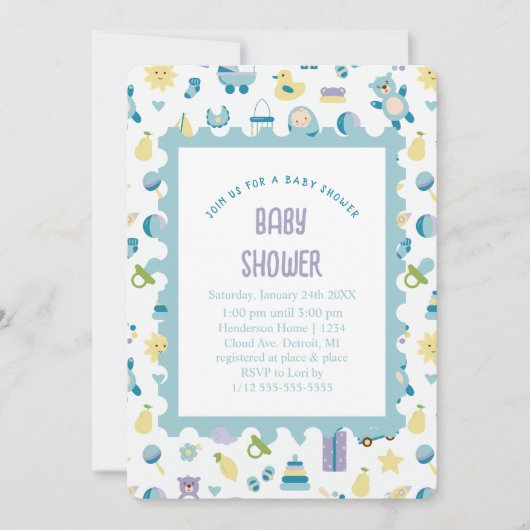 Oh Baby shower Blue Invitation Kaart (Voorkant)