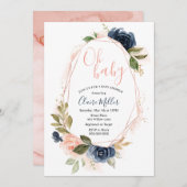 Oh Baby shower Blush en Navy uitnodiging (Voorkant / Achterkant)